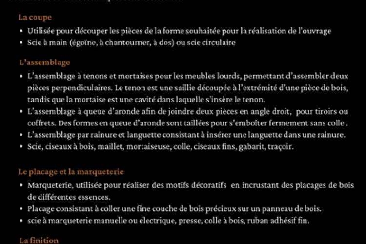 Techniques en ébénisterie