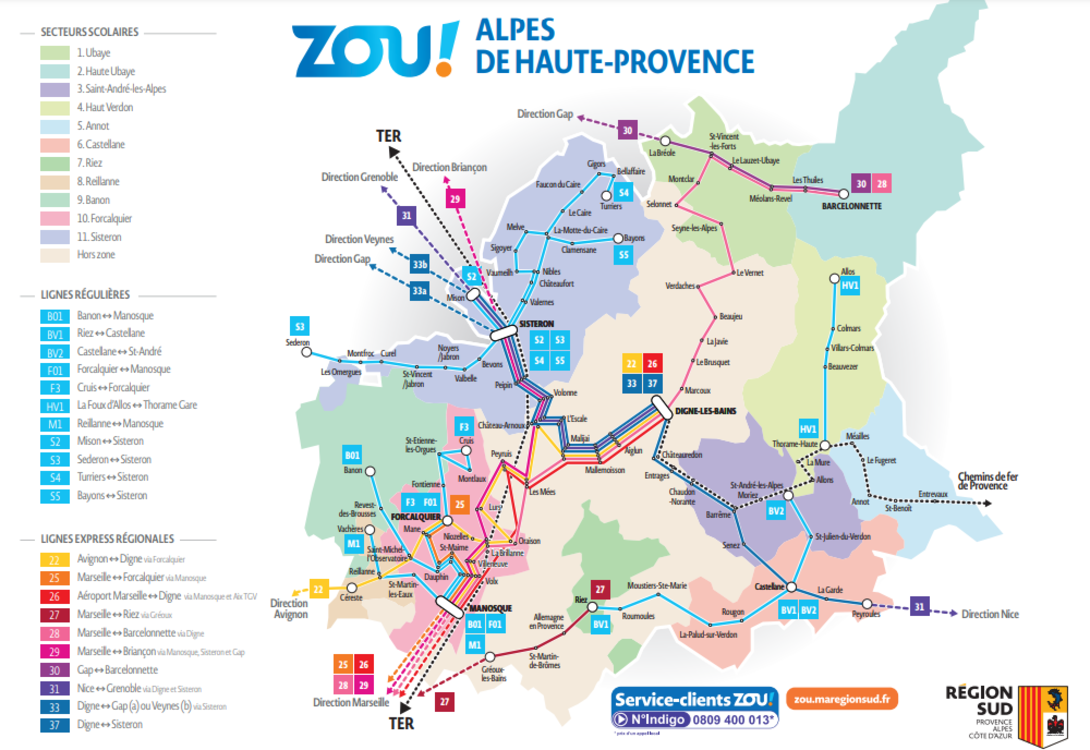 Plan des lignes "ZOU! – Alpes-de-Haute-Provence" (©zou.maregionsud.fr)