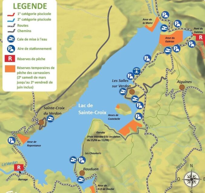Fishing reserve map for Sainte Croix lake